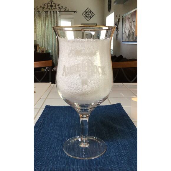 Large Michelob Amber Bock Vintage Gold Rim 12" Tulip Beer Glass Bar Man Cave - Picture 2 of 6